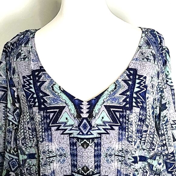 BeBop Blue & Purple Aztec Print Mini-Dress, Sheer with Lining, Size Large - Picture 3 of 12